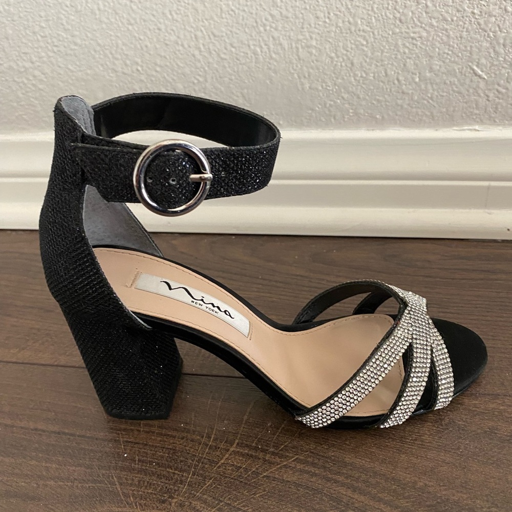 Nina Sparkling Black and Silver Heels